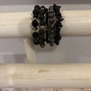 NWT black gemstone beaded bracelet set of five